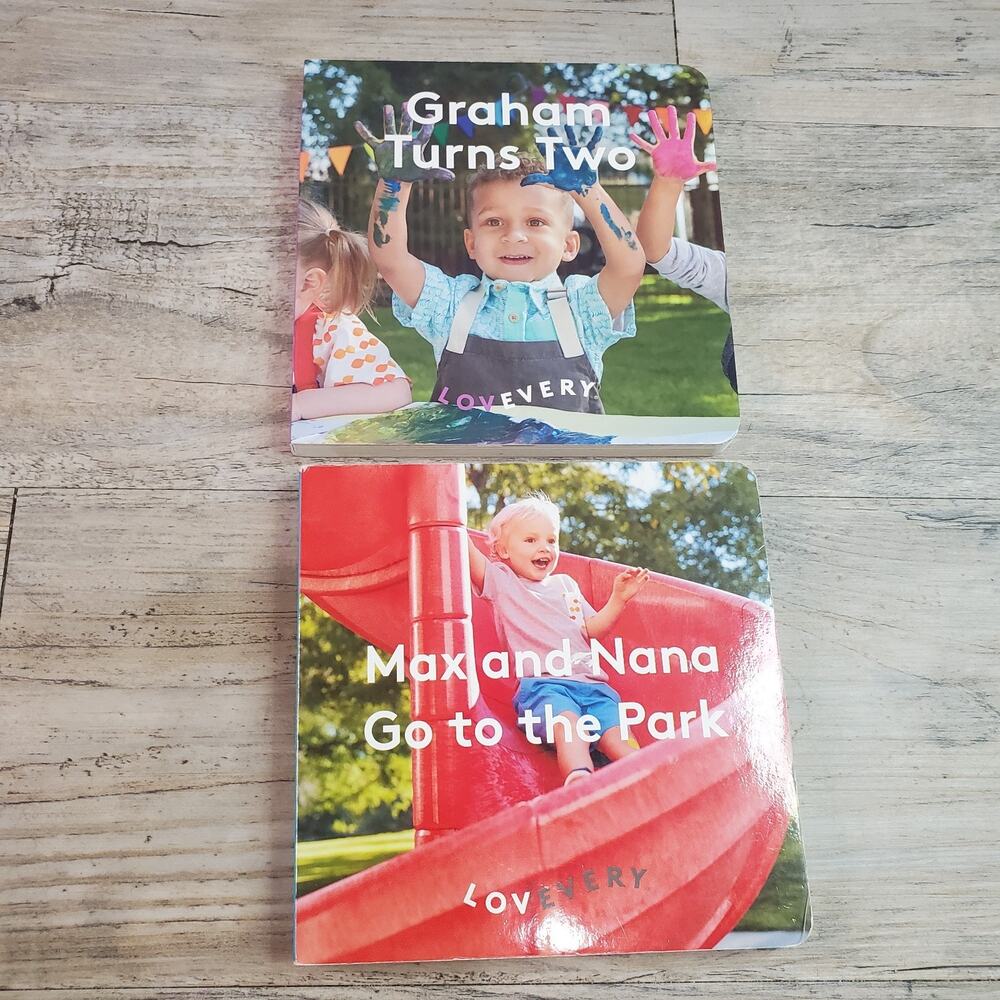 Lot of 2 Lovevery Board Books Graham Turns Two, Max & Nana Go To The Park Toddle